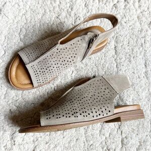 Comfortiva Delsie Tan Suede Open Toe Pillowtop Sandals by Style 22780